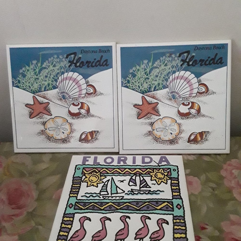 Florida Souvenir Ceramic Tile Trivets - Lot of Three - NIB